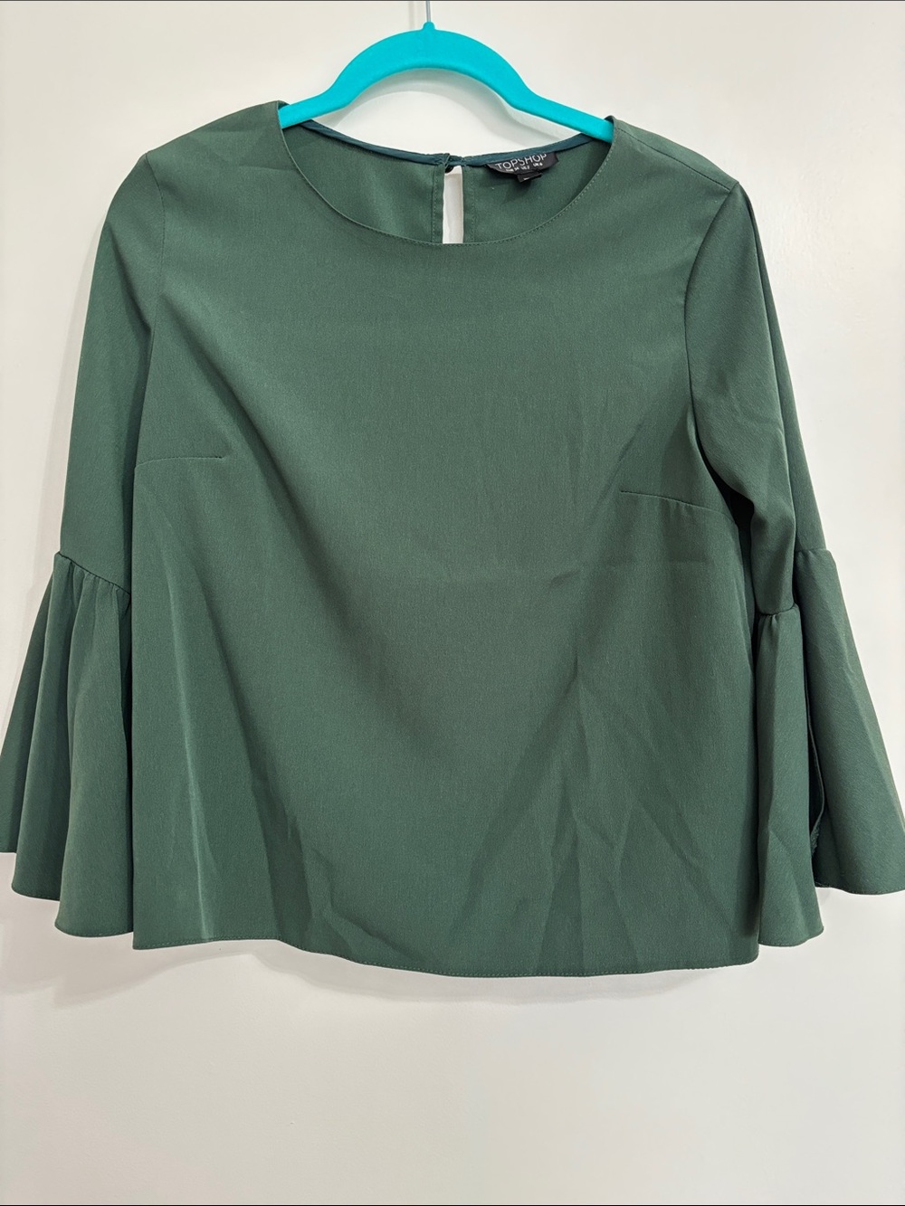 Topshop Dark Green Bell-Sleeve Blouse